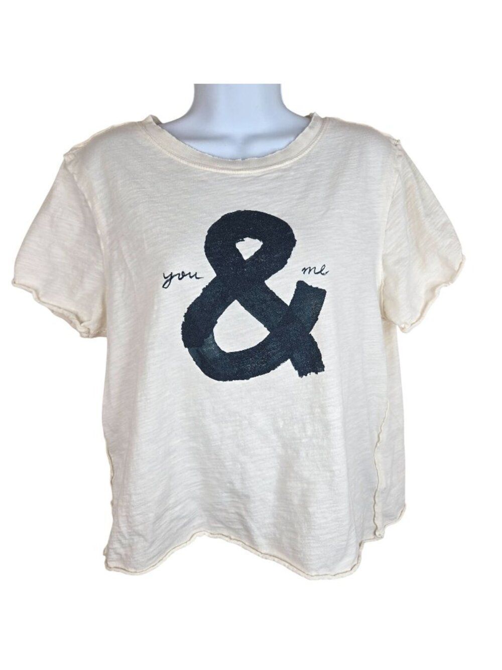 Maeve You & Me Graphic Tee Raw Edges Off White M Cropped Roomytown